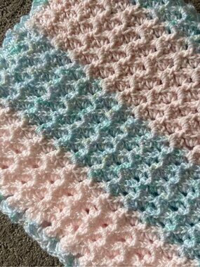 Crocheted Wave Newborn Blanket Pink snd Blue Stripe